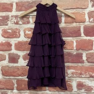 Kenar Purple Halter Top Ruffle Tiered Medium